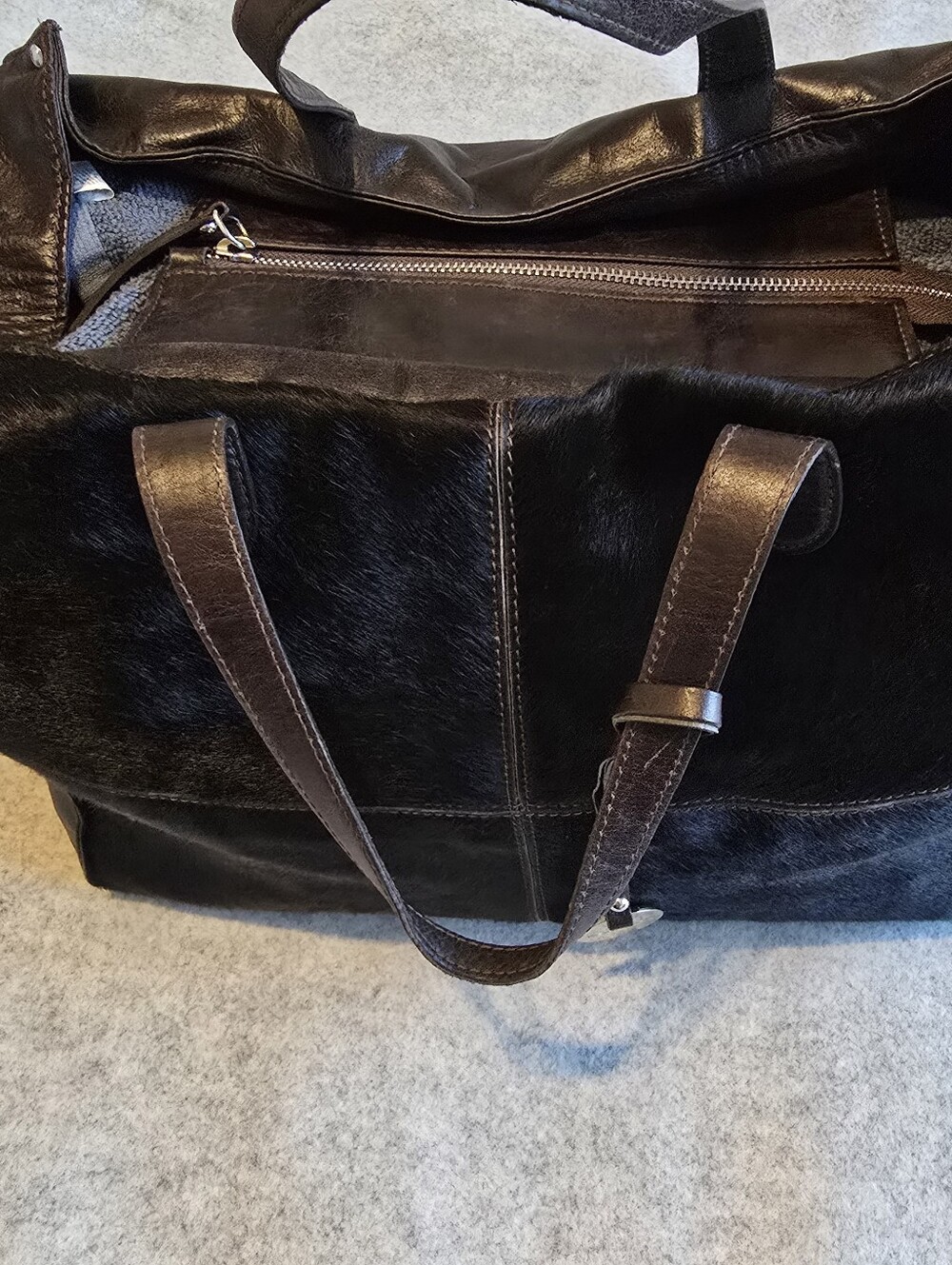 Pulicati Black Hair-On Hide Leather Tote Bag